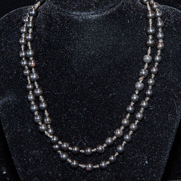 Vintage Black Onyx Bead Necklace 30" - Picture 1 of 4